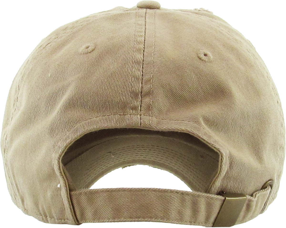 Khaki Distressed Vintage Baseball Cap Back View
